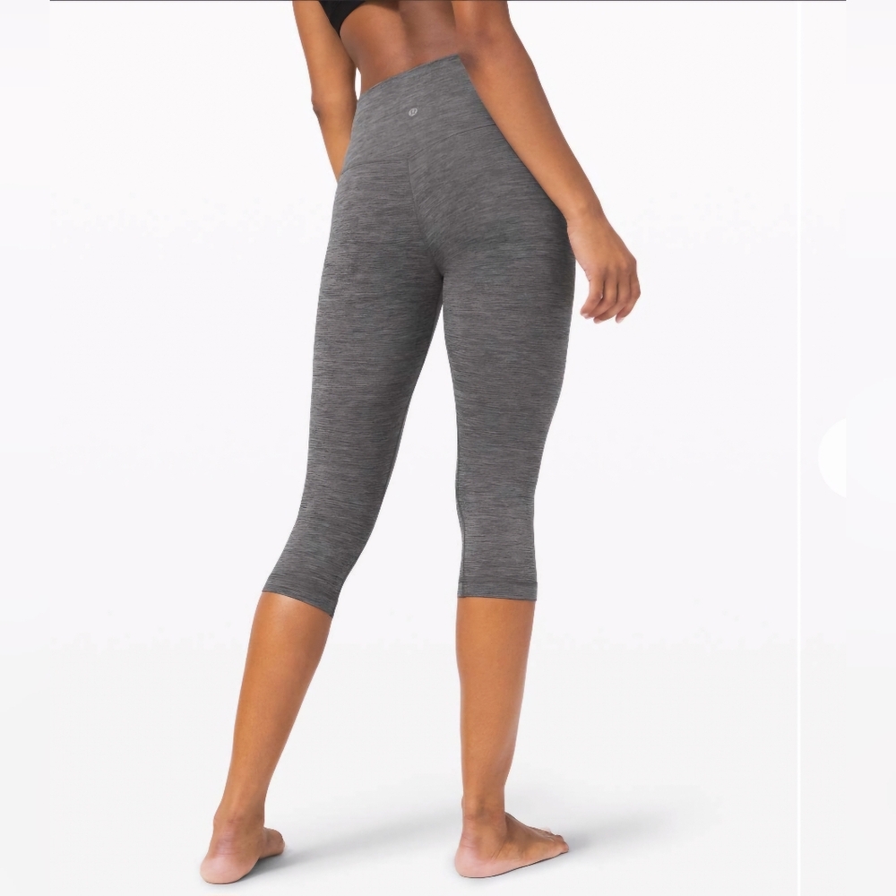 Lululemon Women Cropped Leggings High Rise Heather Gray Black Size 12
